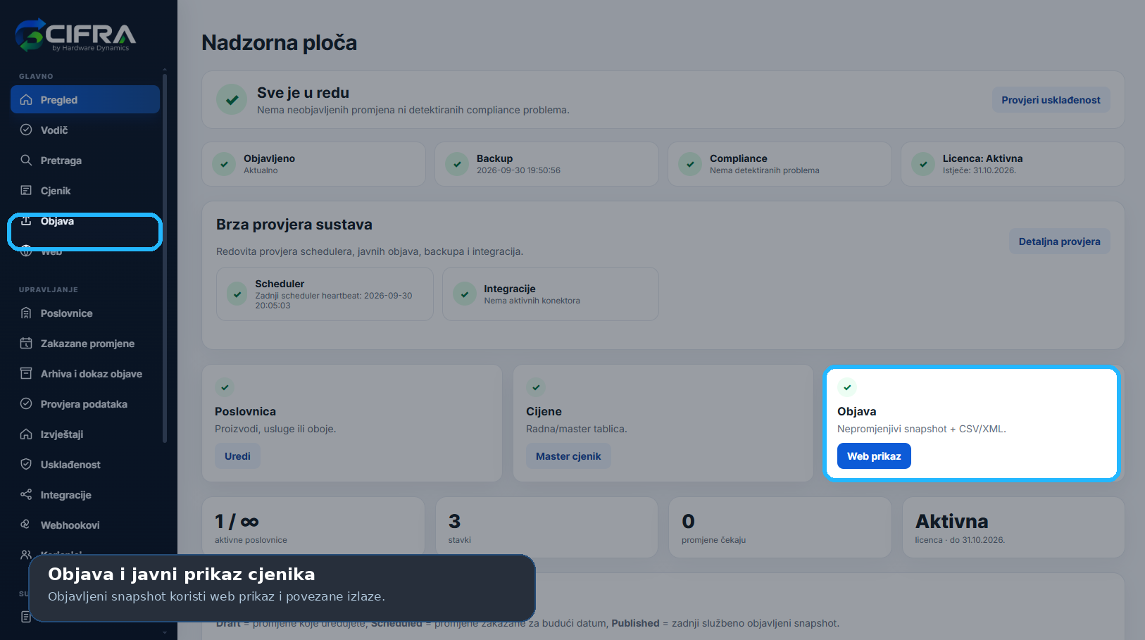 Objava cjenika na web, CSV, XML i API iz CIFRA softvera